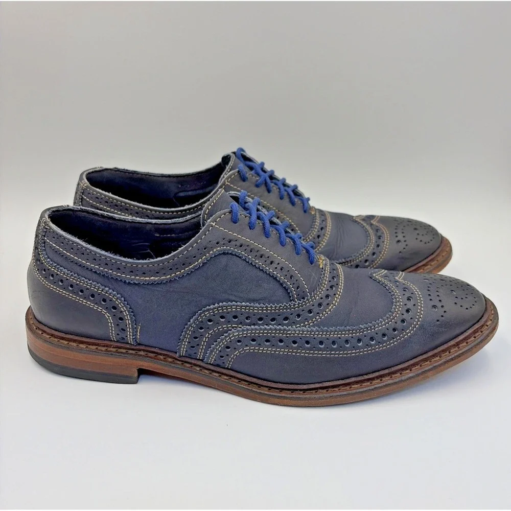 Allen Edmonds Mens Neumok Oxfords Size 8.5 D Navy Wingtip Brogue Dress Shoes USA
